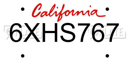 6XHS767 California License Plate