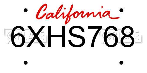 6XHS768 California License Plate