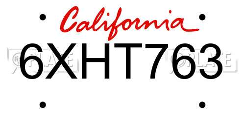 6XHT763 California License Plate