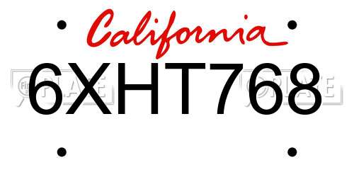 6XHT768 California License Plate
