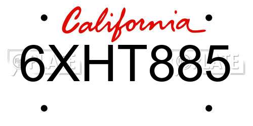 6XHT885 California License Plate