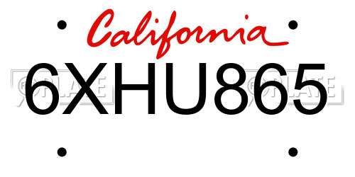 6XHU865 California License Plate