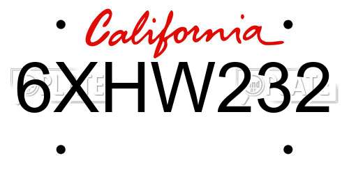 6XHW232 California License Plate