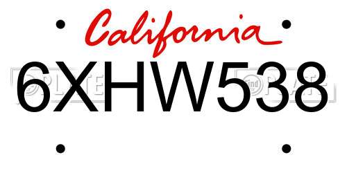 6XHW538 California License Plate