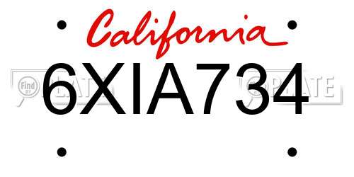 6XIA734 California License Plate