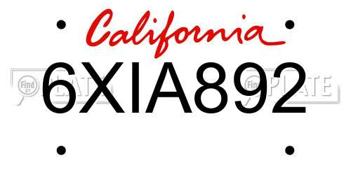 6XIA892 California License Plate