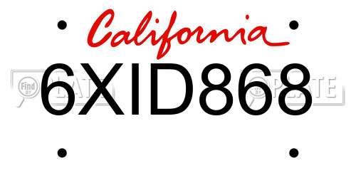 6XID868 California License Plate
