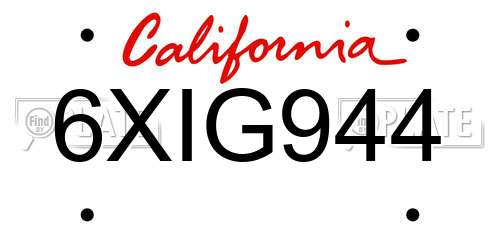 6XIG944 California License Plate