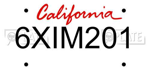 6XIM201 California License Plate