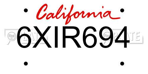 6XIR694 California License Plate