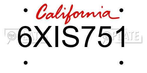 6XIS751 California License Plate