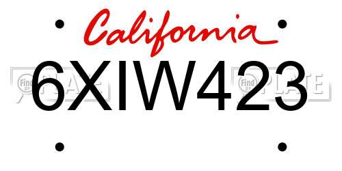 6XIW423 California License Plate
