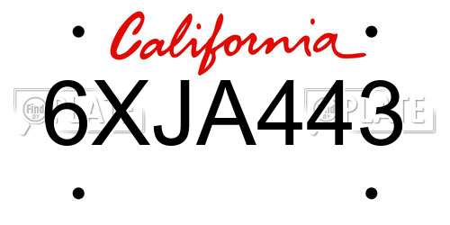 6XJA443 California License Plate