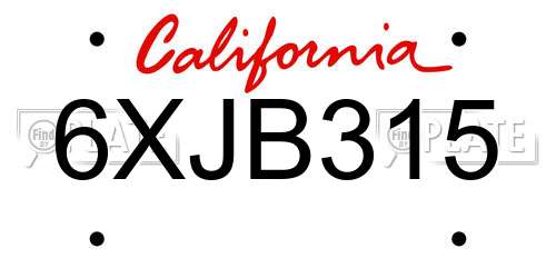 6XJB315 California License Plate