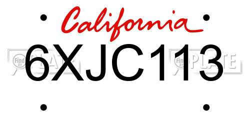 6XJC113 California License Plate