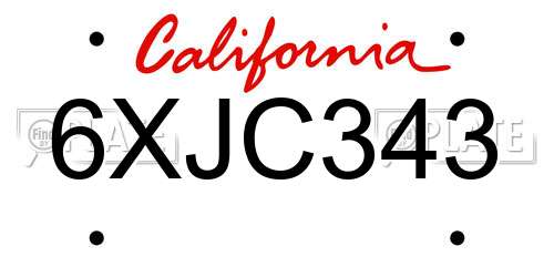 6XJC343 California License Plate
