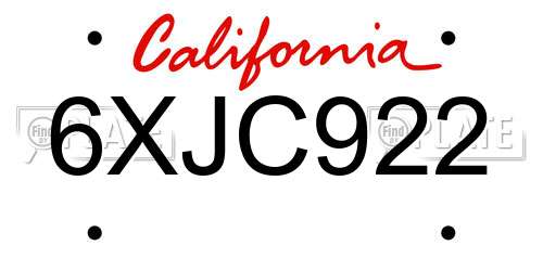 6XJC922 California License Plate