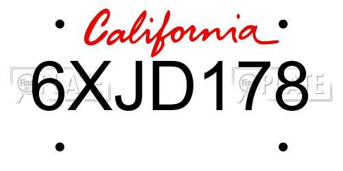 6XJD178 California License Plate