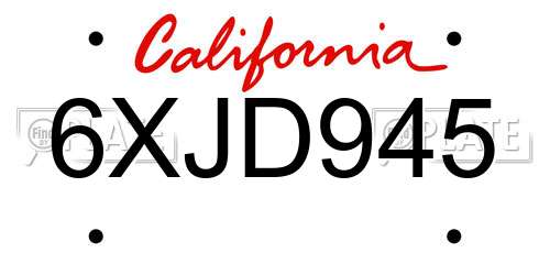 6XJD945 California License Plate