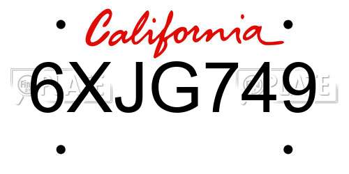 6XJG749 California License Plate