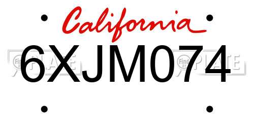 6XJM074 California License Plate