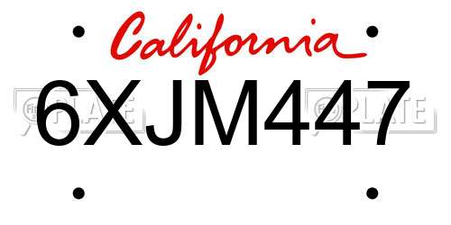 6XJM447 California License Plate