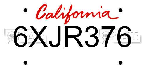 6XJR376 California License Plate