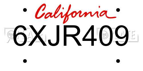 6XJR409 California License Plate