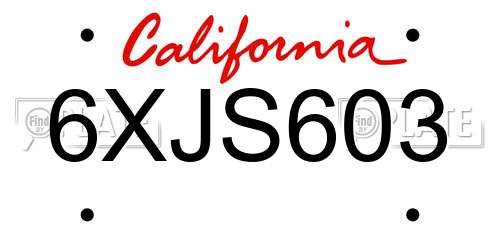 6XJS603 California License Plate