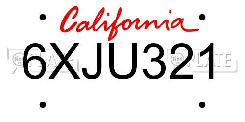 6XJU321 California License Plate