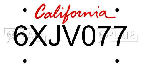 6XJV077 California License Plate