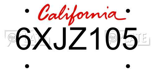 6XJZ105 California License Plate