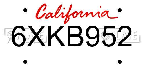 6XKB952 California License Plate