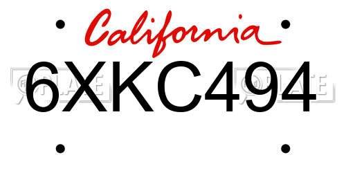 6XKC494 California License Plate