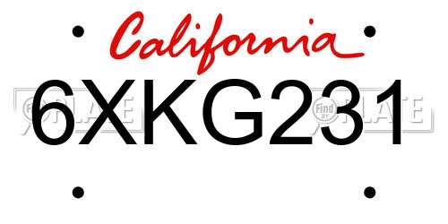 6XKG231 California License Plate