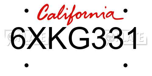 6XKG331 California License Plate