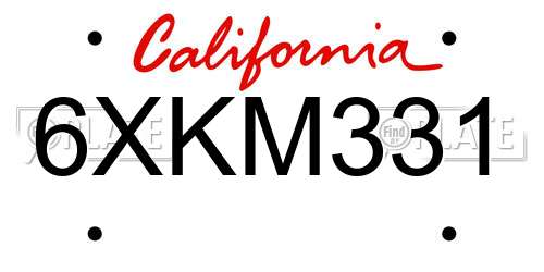 6XKM331 California License Plate