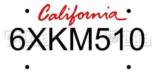 6XKM510 California License Plate