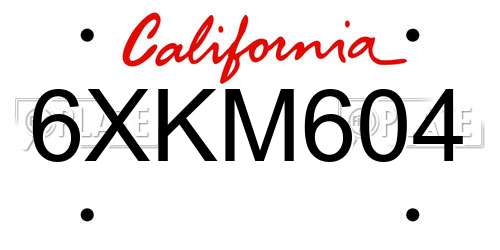 6XKM604 California License Plate