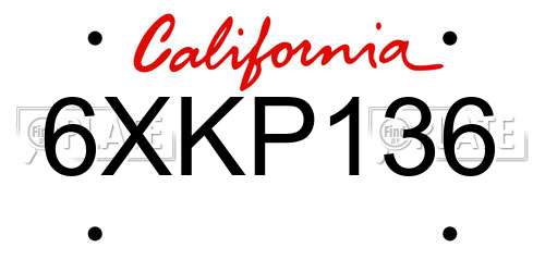 6XKP136 California License Plate