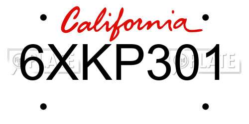 6XKP301 California License Plate
