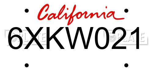 6XKW021 California License Plate