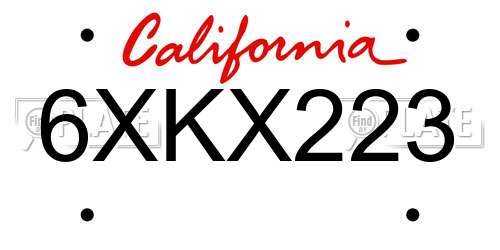 6XKX223 California License Plate