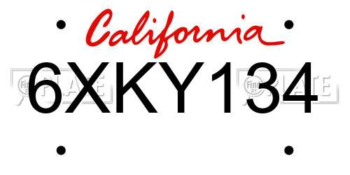 6XKY134 California License Plate