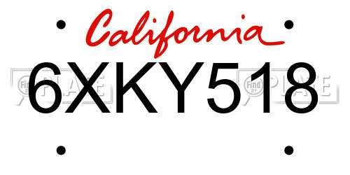 6XKY518 California License Plate