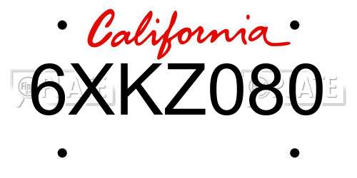 6XKZ080 California License Plate