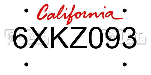 6XKZ093 California License Plate