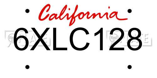6XLC128 California License Plate