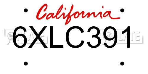 6XLC391 California License Plate