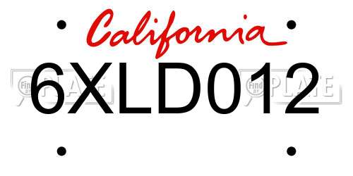 6XLD012 California License Plate